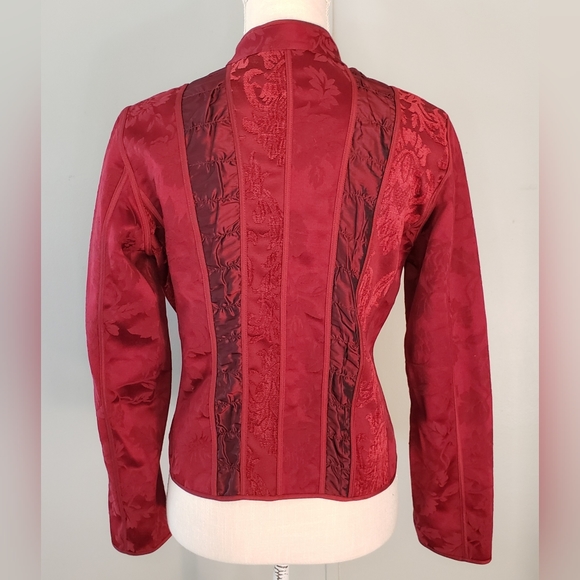Chico's Red Brocade Tapestry Mandarin Collar Blazer - Picture 2 of 11
